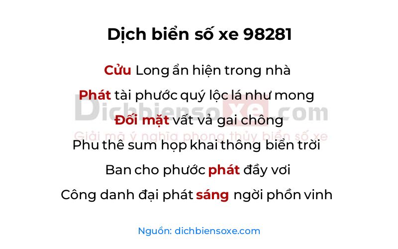 Dịch thơ biển số 98281
