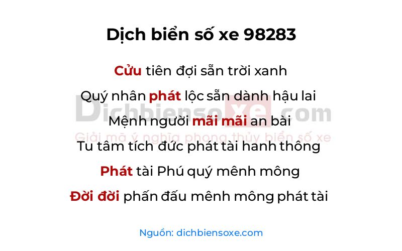 Dịch thơ biển số 98283