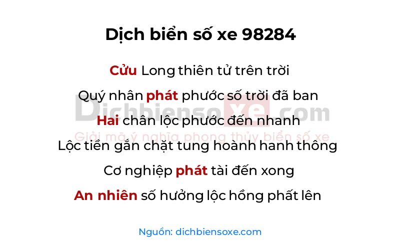 Dịch thơ biển số 98284