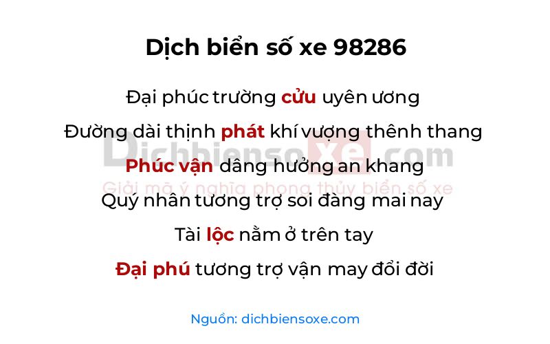 Dịch thơ biển số 98286