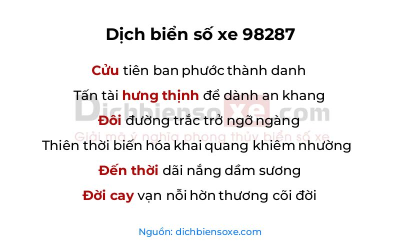 Dịch thơ biển số 98287
