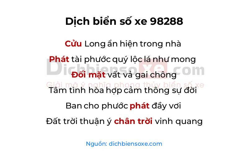 Dịch thơ biển số 98288