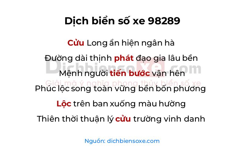 Dịch thơ biển số 98289