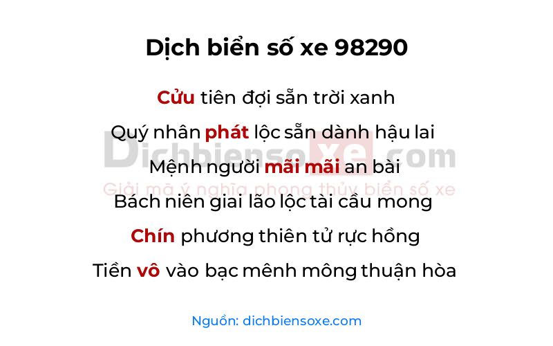Dịch thơ biển số 98290
