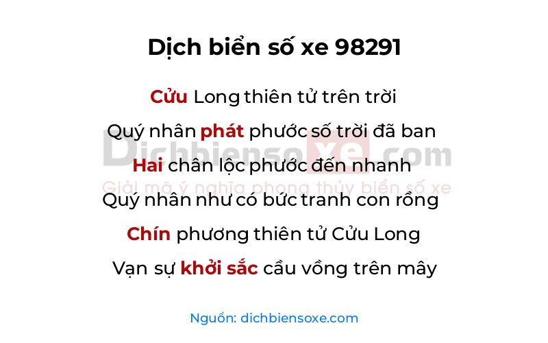 Dịch thơ biển số 98291