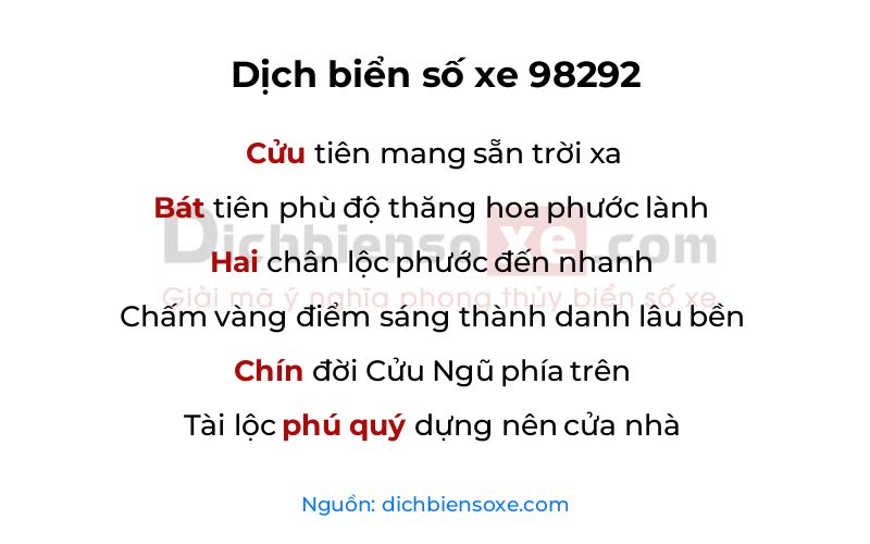 Dịch thơ biển số 98292