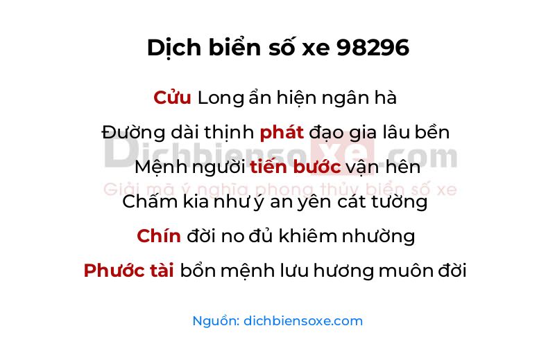 Dịch thơ biển số 98296