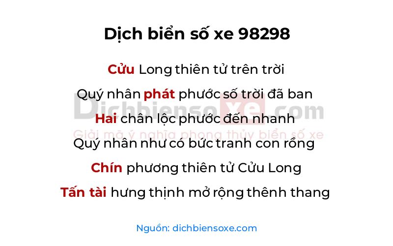 Dịch thơ biển số 98298