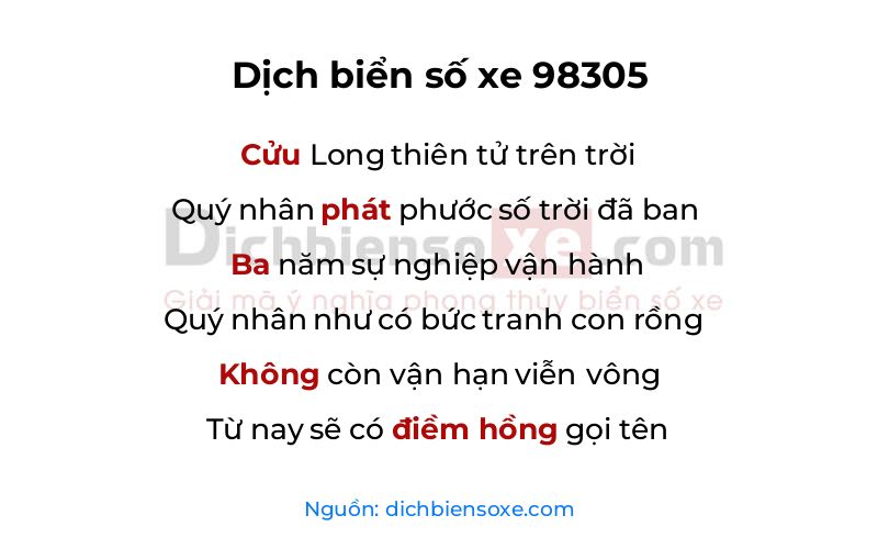 Dịch thơ biển số 98305