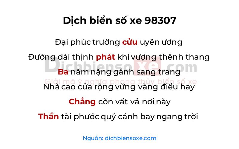 Dịch thơ biển số 98307