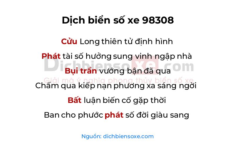 Dịch thơ biển số 98308
