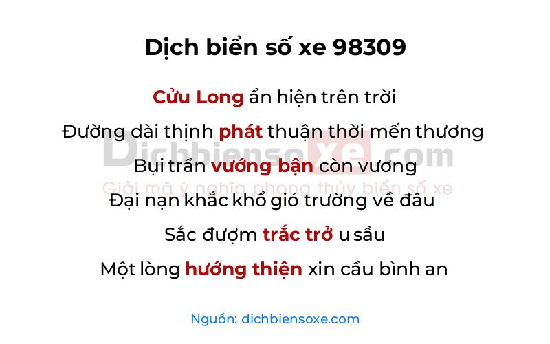 Dịch thơ biển số 98309