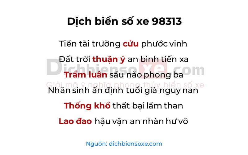 Dịch thơ biển số 98313