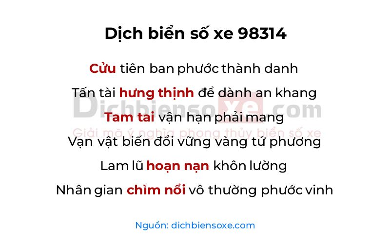 Dịch thơ biển số 98314
