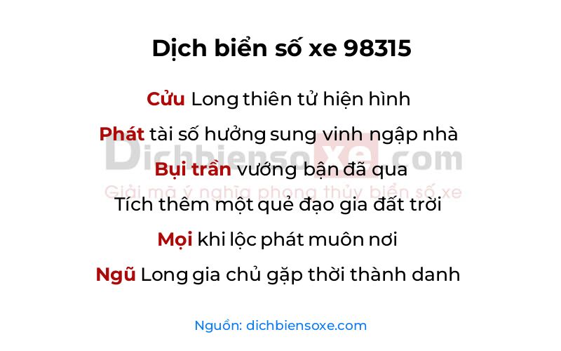 Dịch thơ biển số 98315
