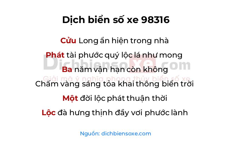 Dịch thơ biển số 98316