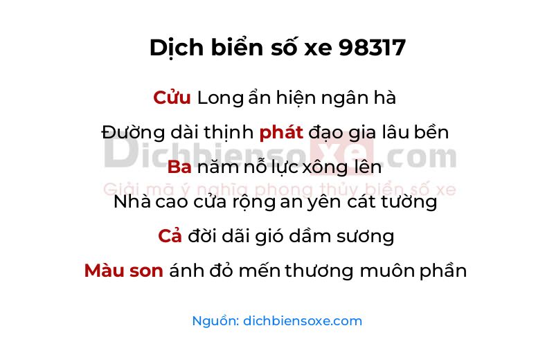 Dịch thơ biển số 98317