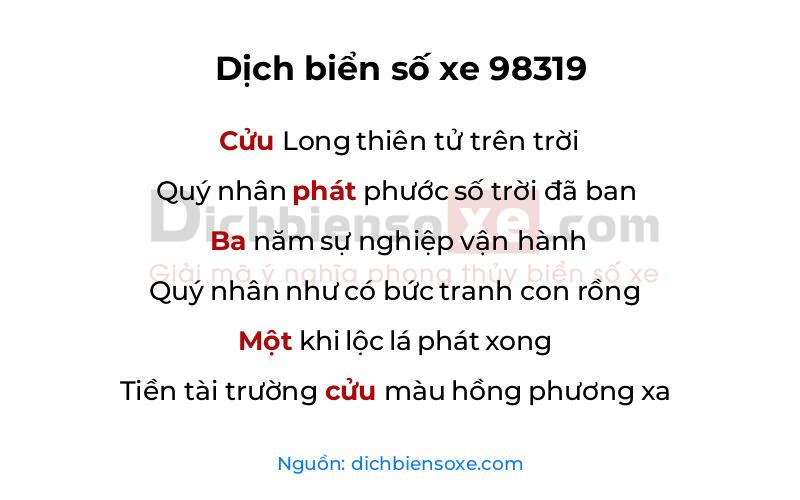 Dịch thơ biển số 98319