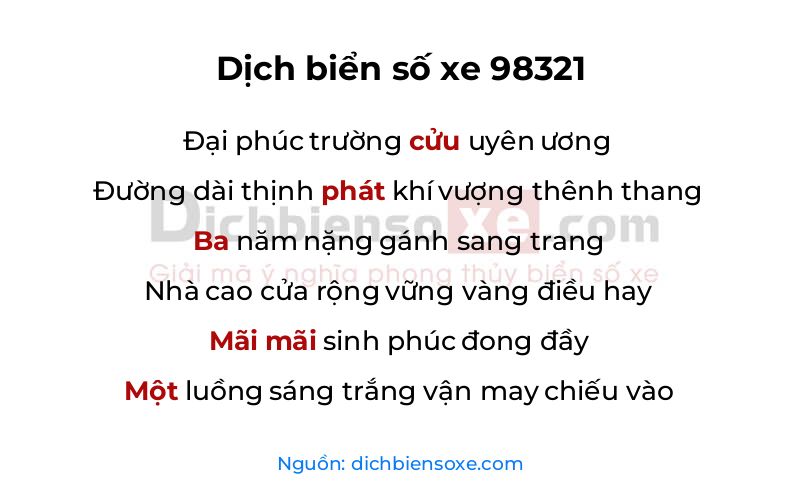 Dịch thơ biển số 98321