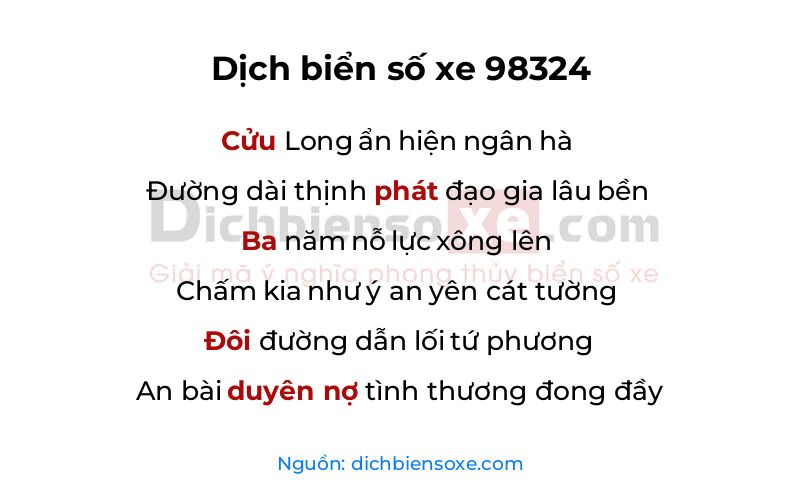 Dịch thơ biển số 98324