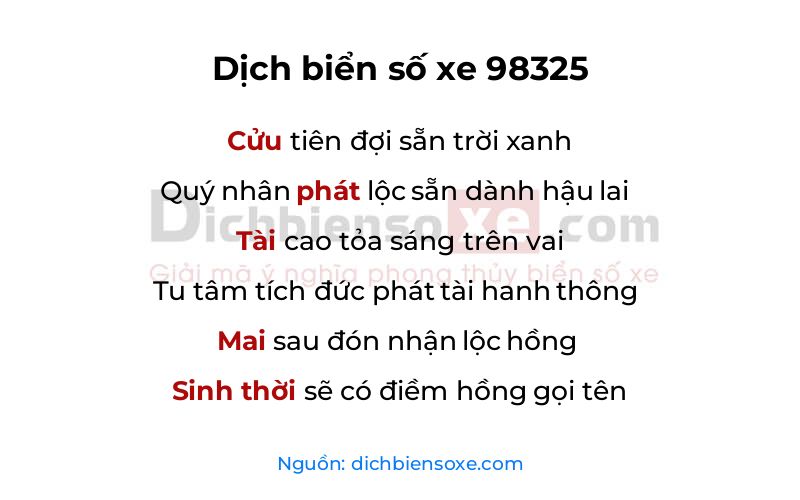 Dịch thơ biển số 98325