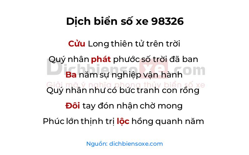 Dịch thơ biển số 98326