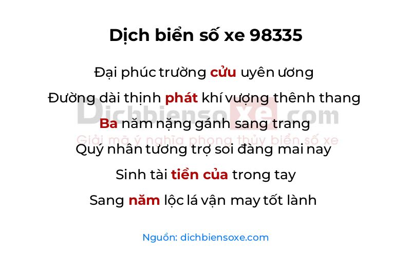 Dịch thơ biển số 98335