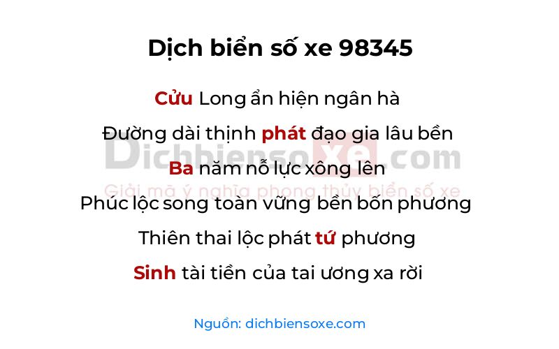 Dịch thơ biển số 98345