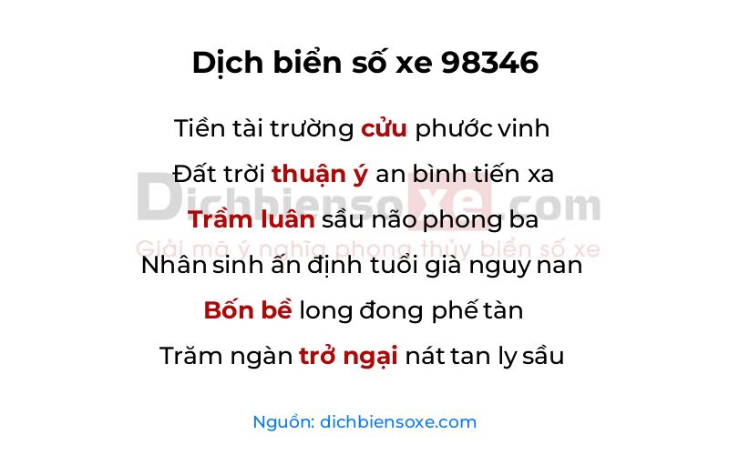 Dịch thơ biển số 98346
