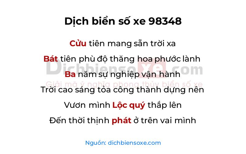 Dịch thơ biển số 98348