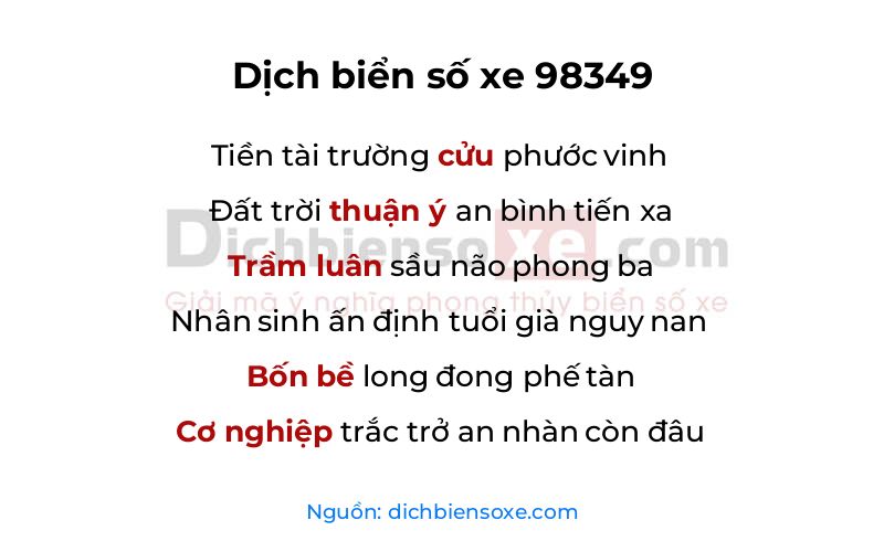 Dịch thơ biển số 98349