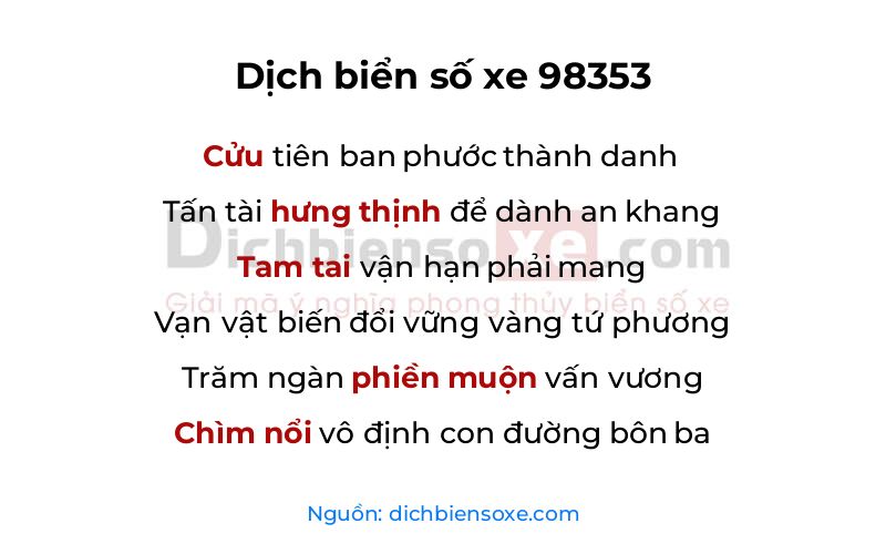 Dịch thơ biển số 98353