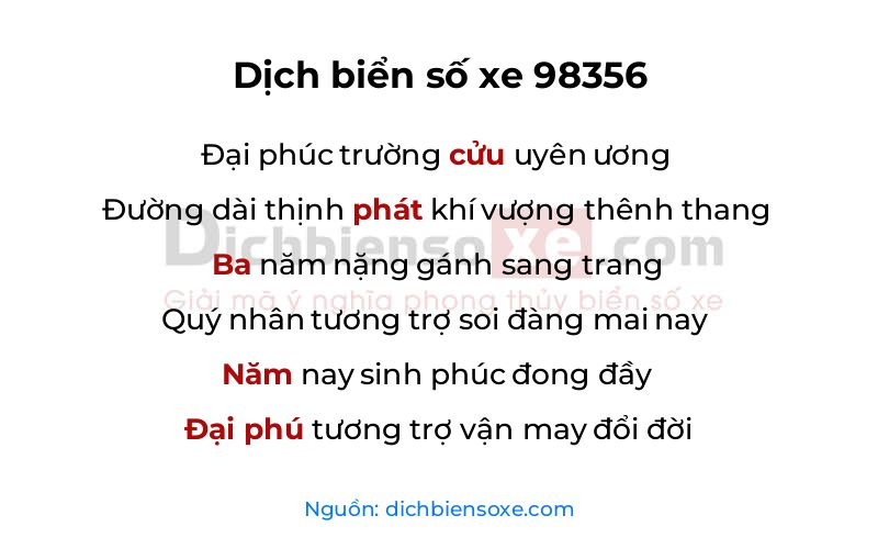 Dịch thơ biển số 98356