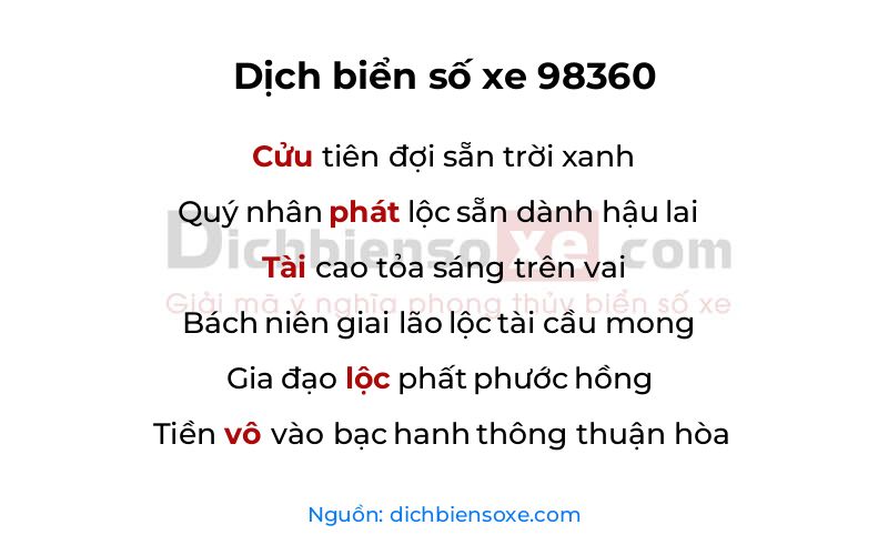 Dịch thơ biển số 98360
