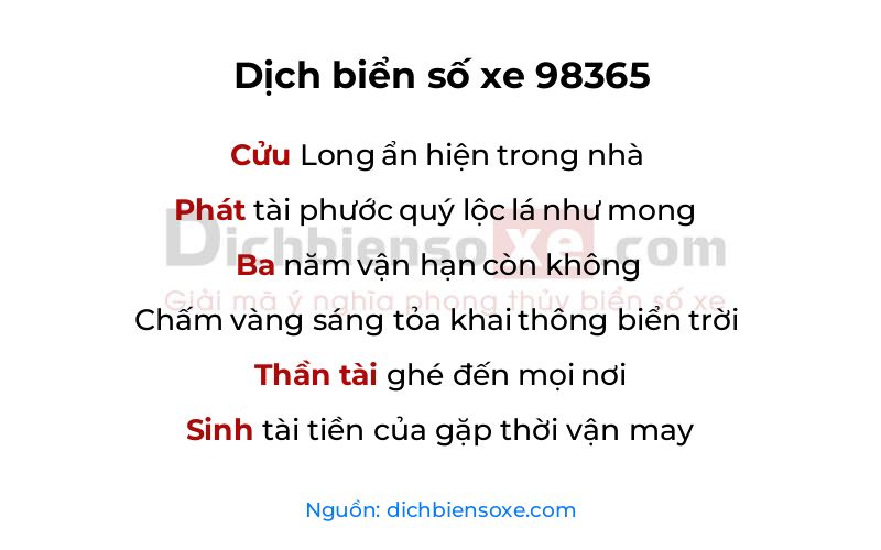 Dịch thơ biển số 98365