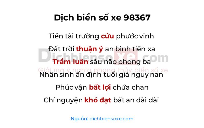 Dịch thơ biển số 98367