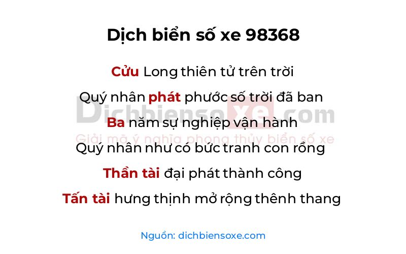 Dịch thơ biển số 98368
