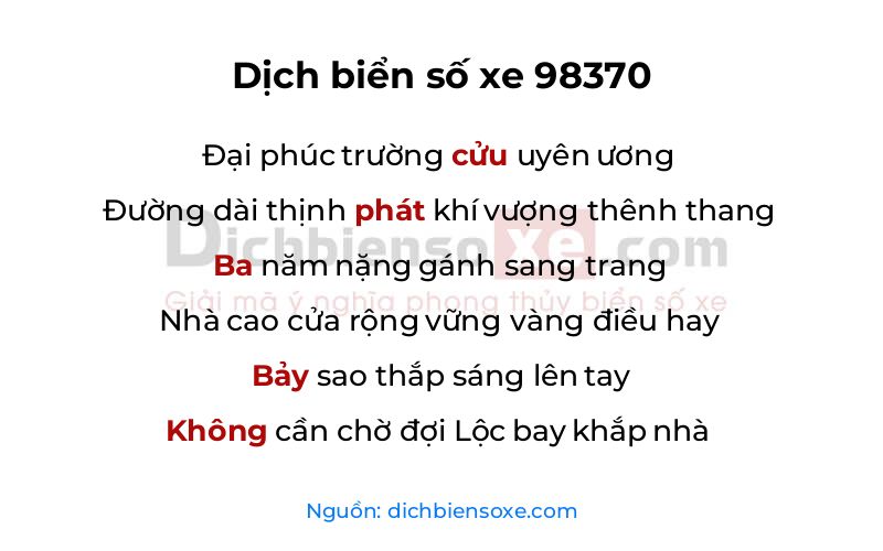 Dịch thơ biển số 98370