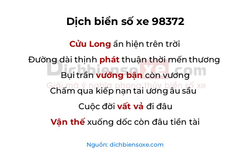 Dịch thơ biển số 98372