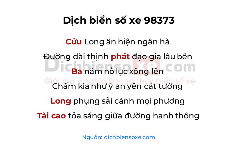 Dịch thơ biển số 98373