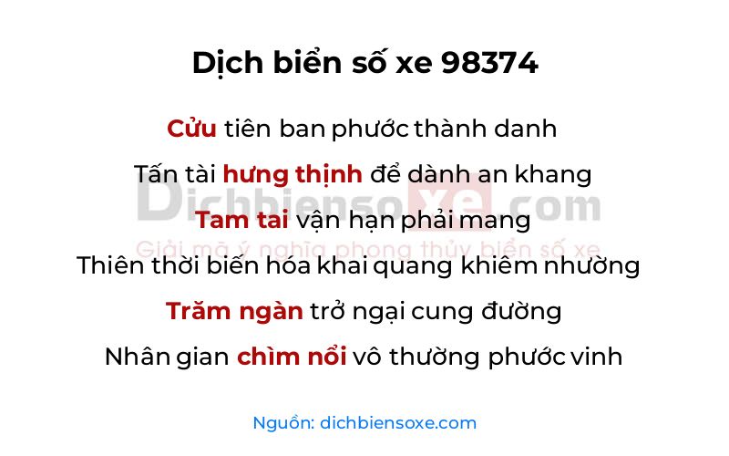Dịch thơ biển số 98374