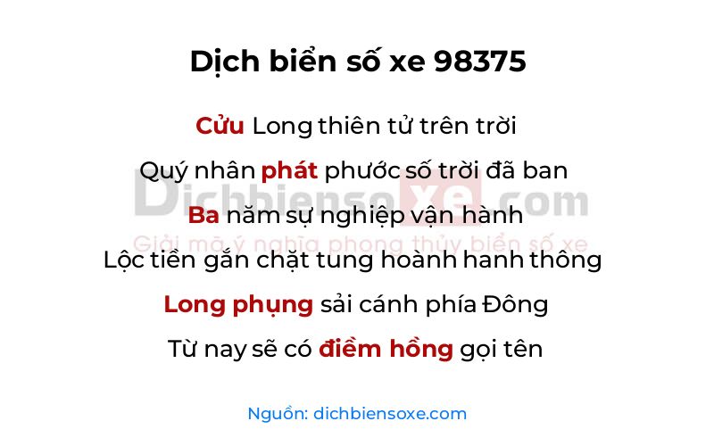Dịch thơ biển số 98375