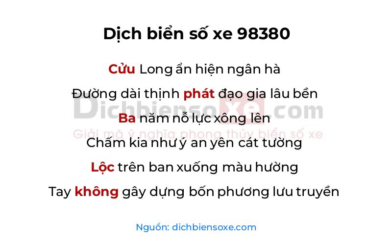 Dịch thơ biển số 98380