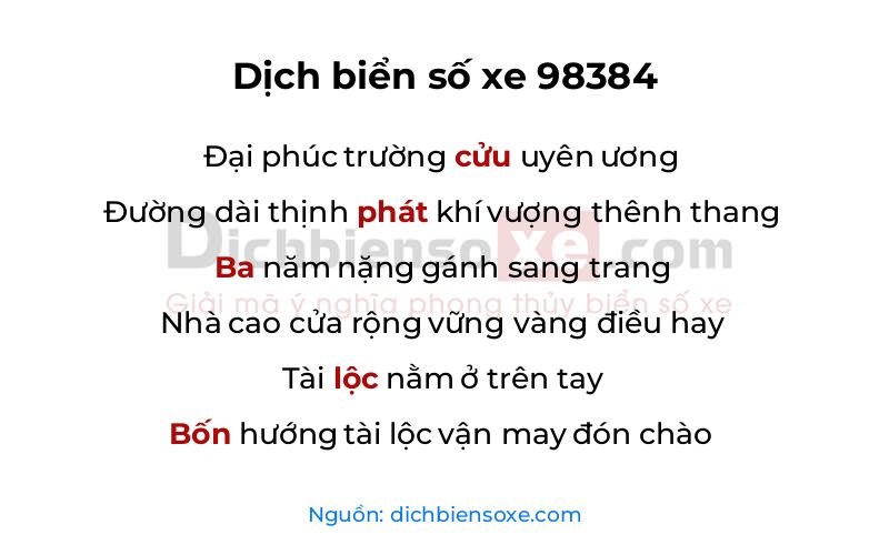 Dịch thơ biển số 98384