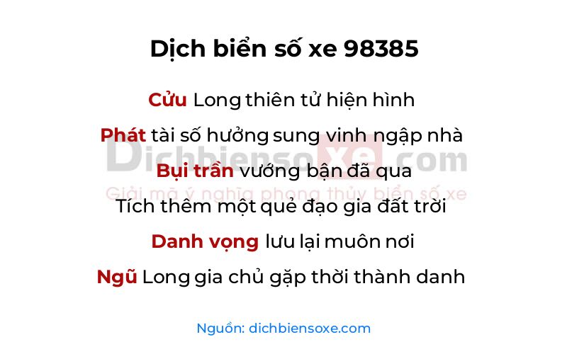 Dịch thơ biển số 98385