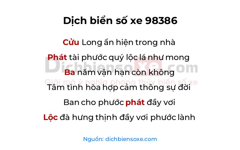 Dịch thơ biển số 98386