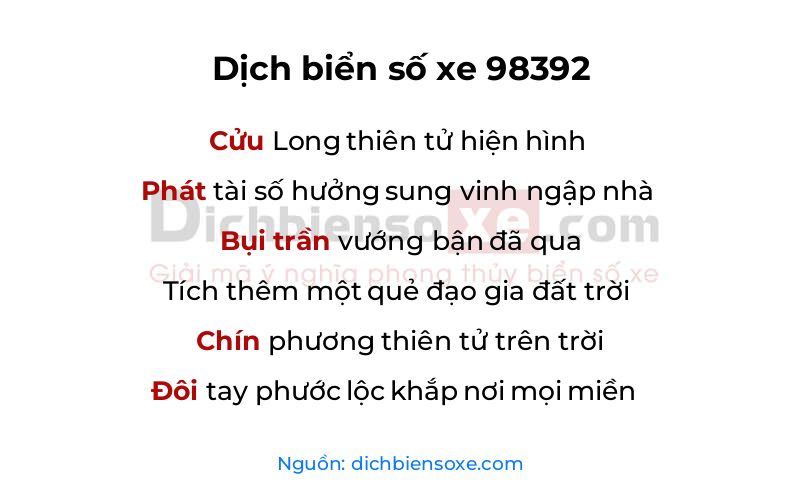 Dịch thơ biển số 98392