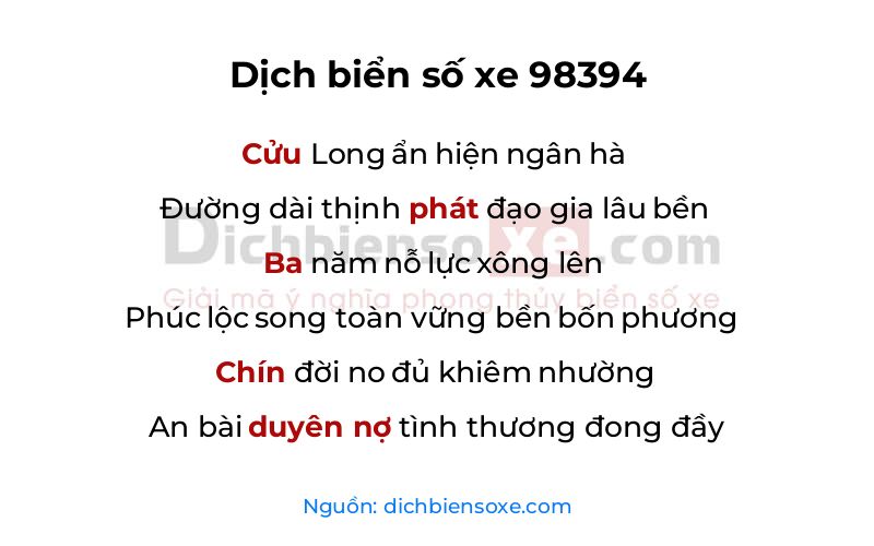 Dịch thơ biển số 98394