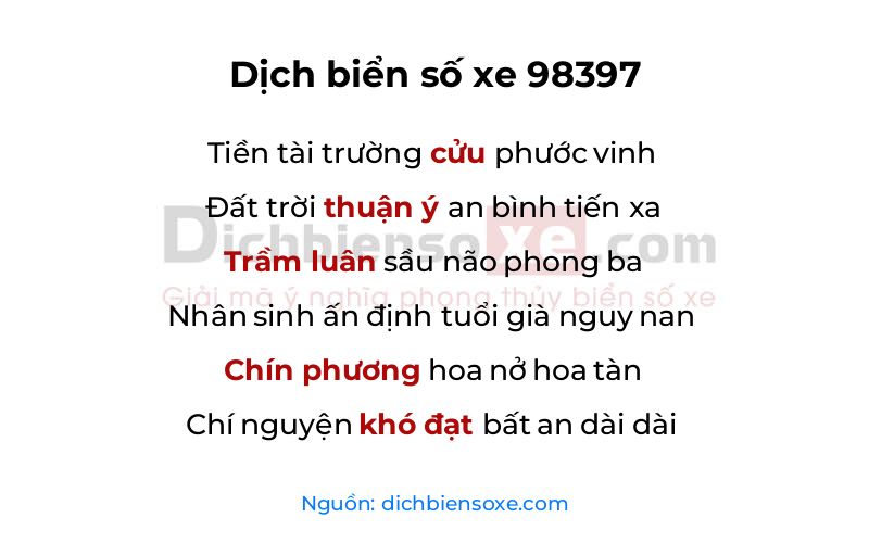 Dịch thơ biển số 98397