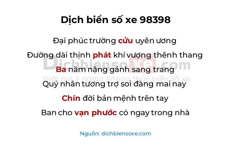 Dịch thơ biển số 98398
